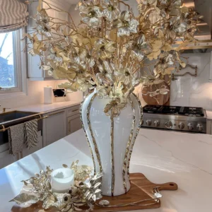 แจกันขนาดใหญ่ สไตล์ยุโรป วัสดุเซรามิกไฟฟ้าขอบทอง (ขายเฉพาะแจกัน)