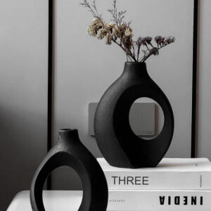 แจกันคู่เซรามิก เรียบง่ายหรูหรา ตกแต่งห้องนั่งเล่น สีดำ