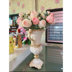 แจกันจัดดอกไม้ แจกันเรซิ่นลายดอกกุหลาบสีทอง แจกันงานหลุยส์