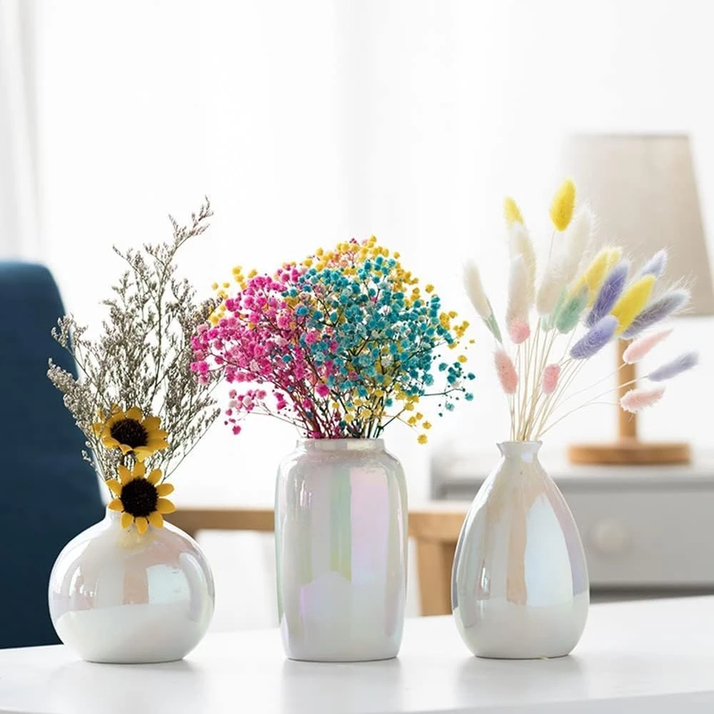 ชุดแจกันเซรามิก ออกแบบพิเศษด้วยเลเซอร์สีชมพู ใช้สำหรับตกแต่งบ้านและสถานที่ทำงาน / 3 pcs.