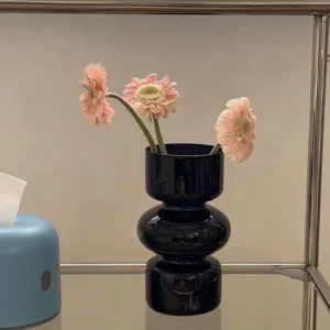 แจกันแก้วย้อนยุคแจกันดอกไม้ สีดํา